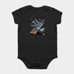 Modern abstract | Flying triangular | Black, Blue, and Orange Baby Bodysuit